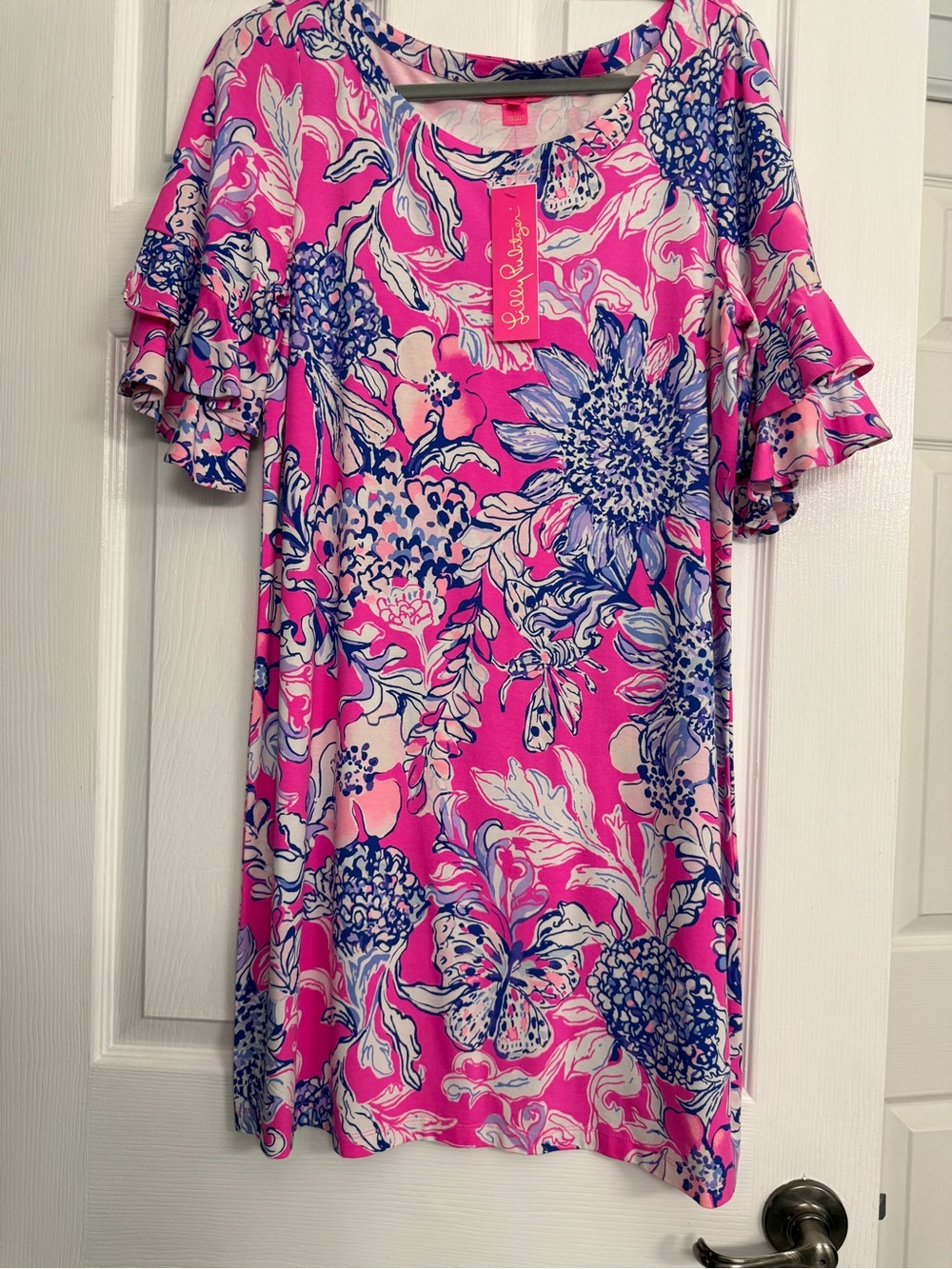 NWT- Stunning Lilly Pulitzer Lulu Dress- Pink Tropics Sun-drenched pattern